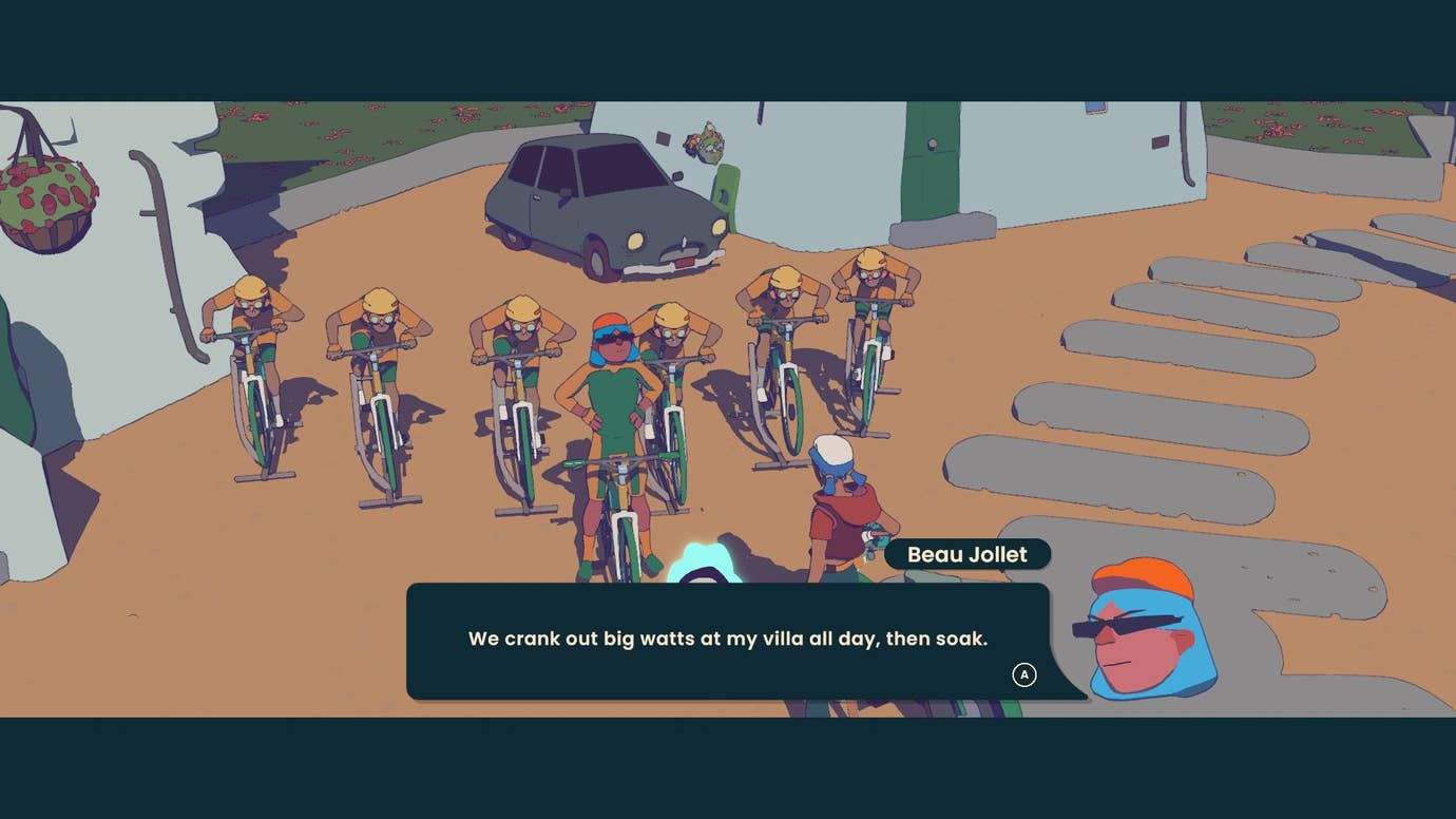 A group of challengers practice on their bikes before a race.